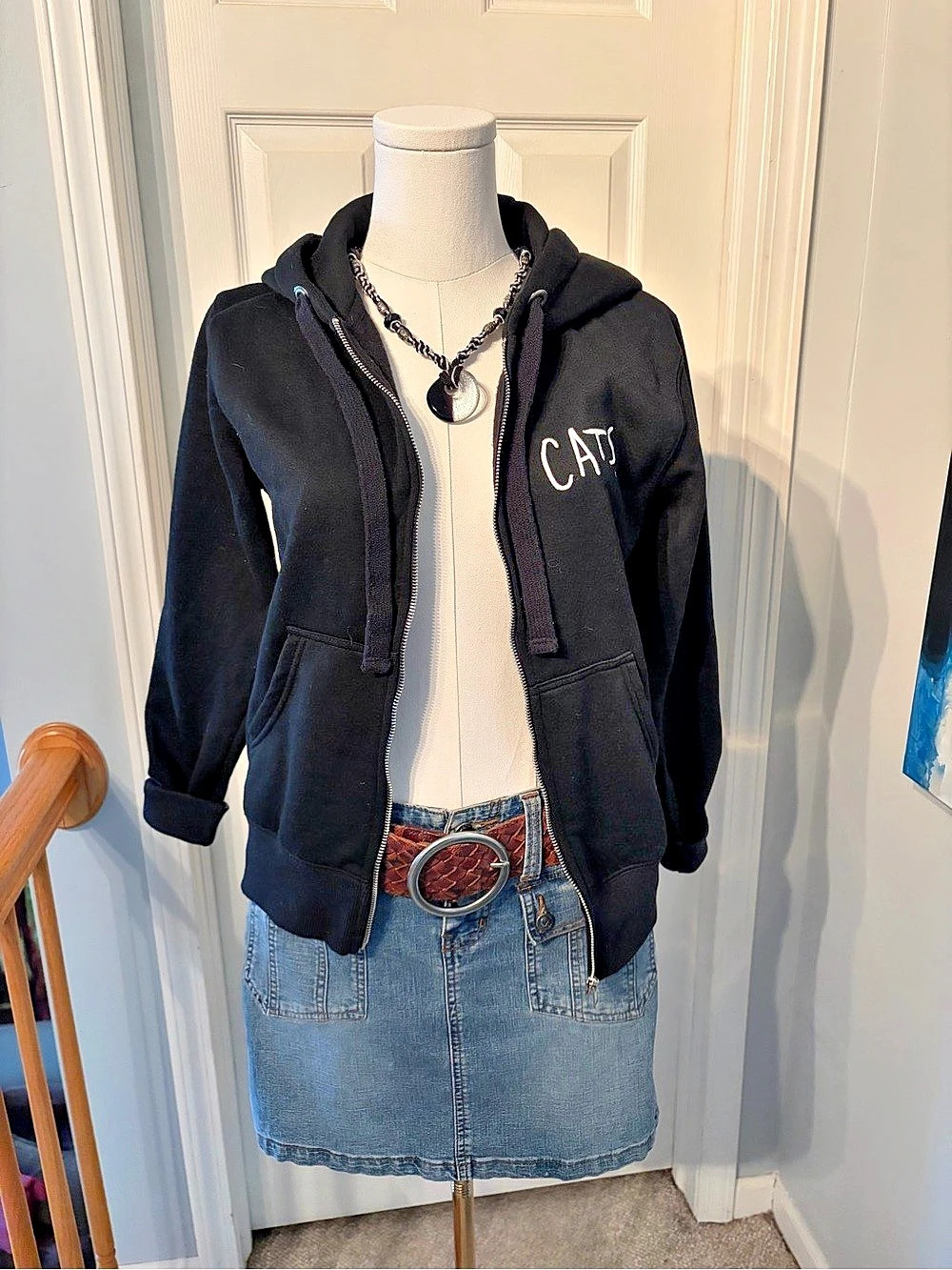 CATS Cat-Ear Zip Hoodie in Black size S